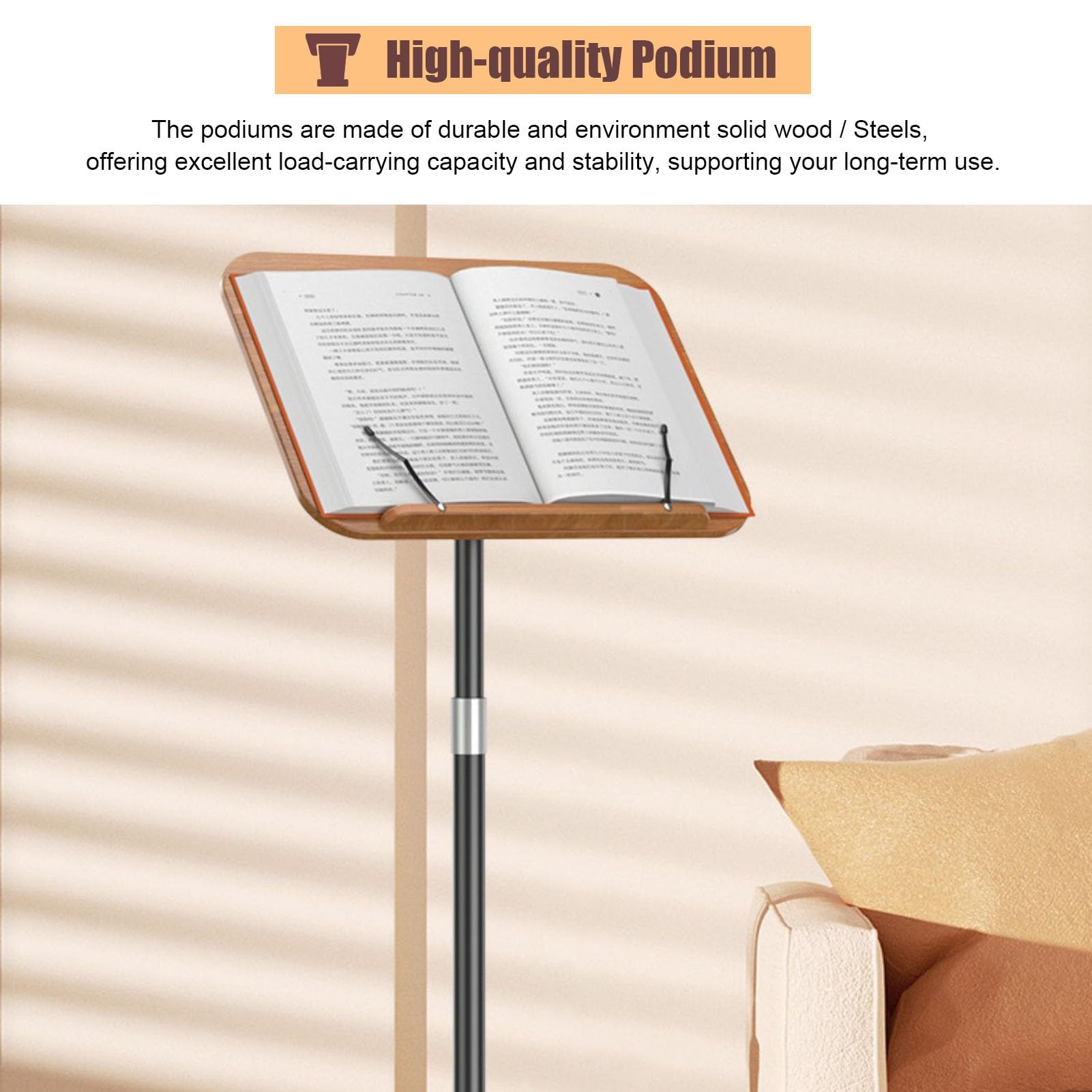 Générique Pupitre en Bois Massif à Hauteur réglable, Support de chaire Portable avec butée de Bord pour présentations Professionnelles et académiques, 130 cm (51 1/8")