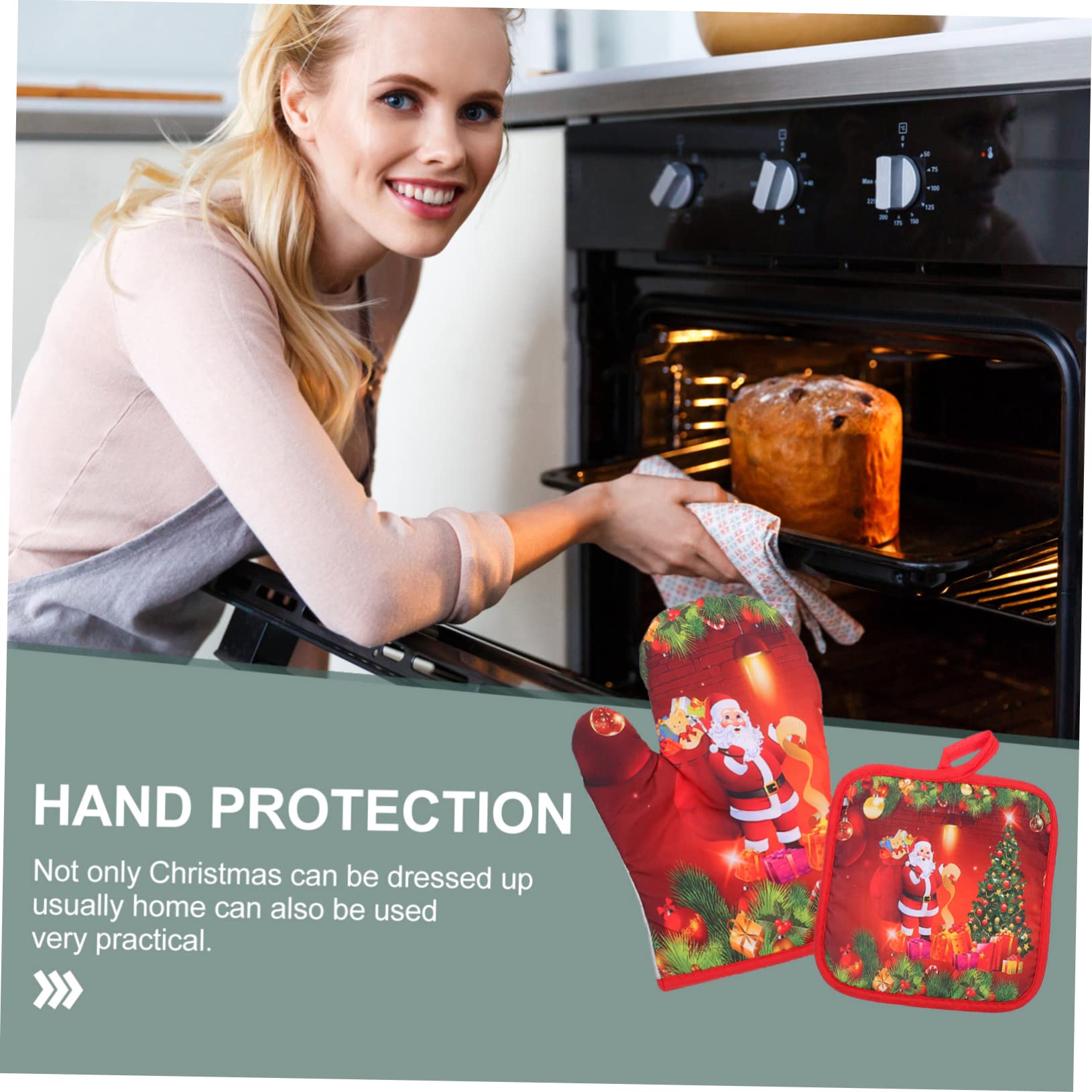 Alipis Guantes Resistentes Al Calor para Horno y Microondas, Juego De 4 Piezas, Diseño Navideño Rojo Árbol y Santa Claus, Tela Acolchada Aislamiento Térmico para Cocina y Horneado