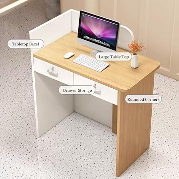 Reception Desk, Front Reception Counter Desk Checkout Office Table with Lockable Drawer, Modern Cashier Cabinet, Wooden Cashier Counter with Storage Space, for Spa Salon (Khaki + Khaki)