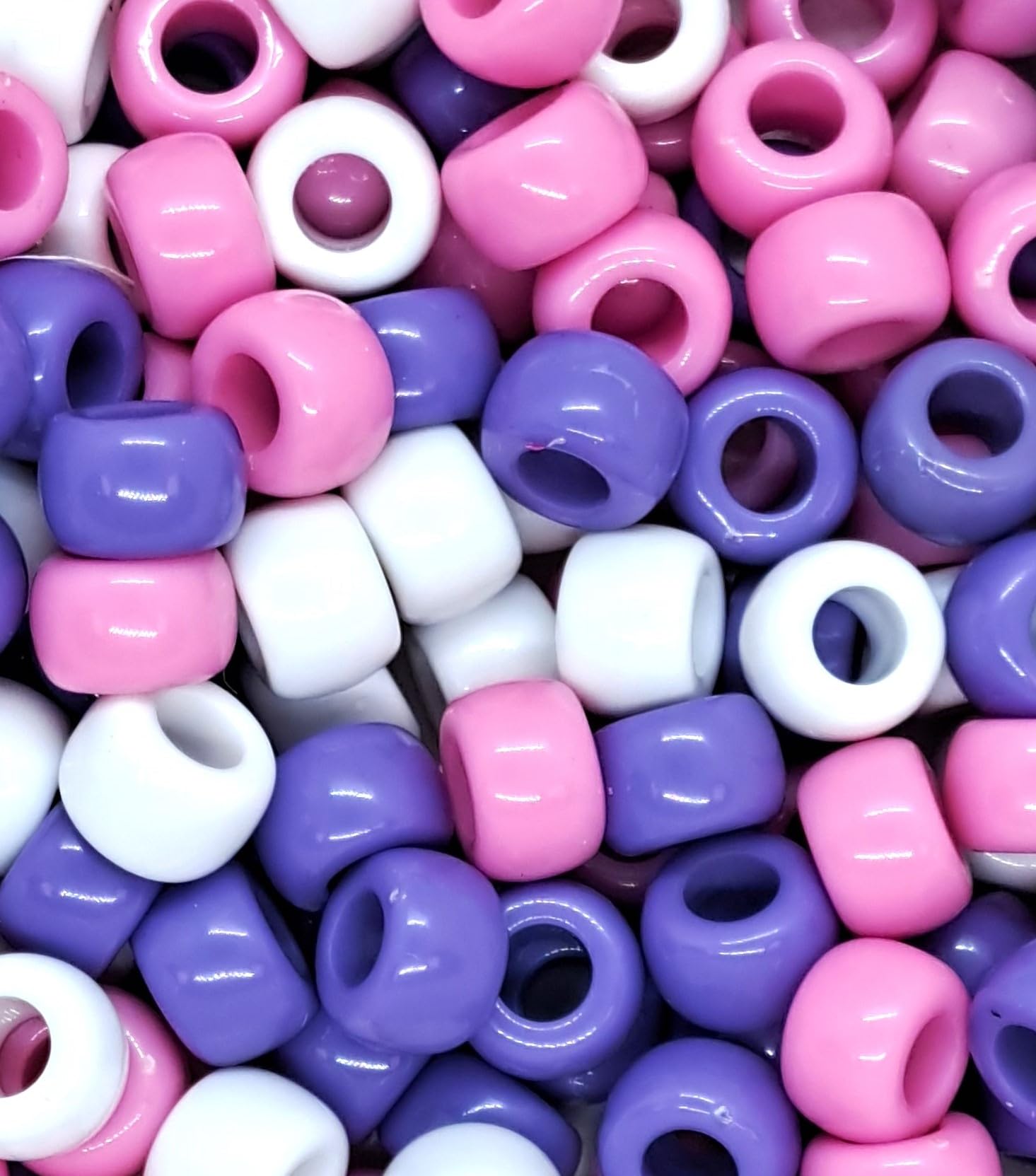 taffbeads 500pcs 9x6mm fine Polished Opaque Acrylic Pony Beads for Jewellery Making and DIY Handcraft (Pink, Purple and White)