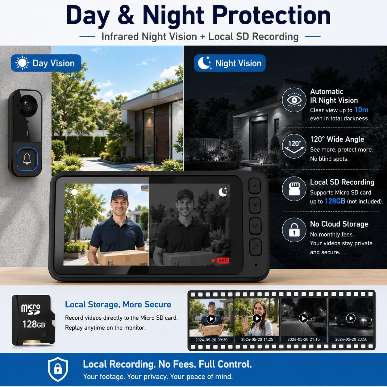 TKMARS Sonnette sans Fil avec Caméra Visiophone Vidéo Écran IPS 4.5 HD Vision Nocturne