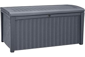 Keter Borneo Gray Outdoor Rattan-Style Deck Box and Bench