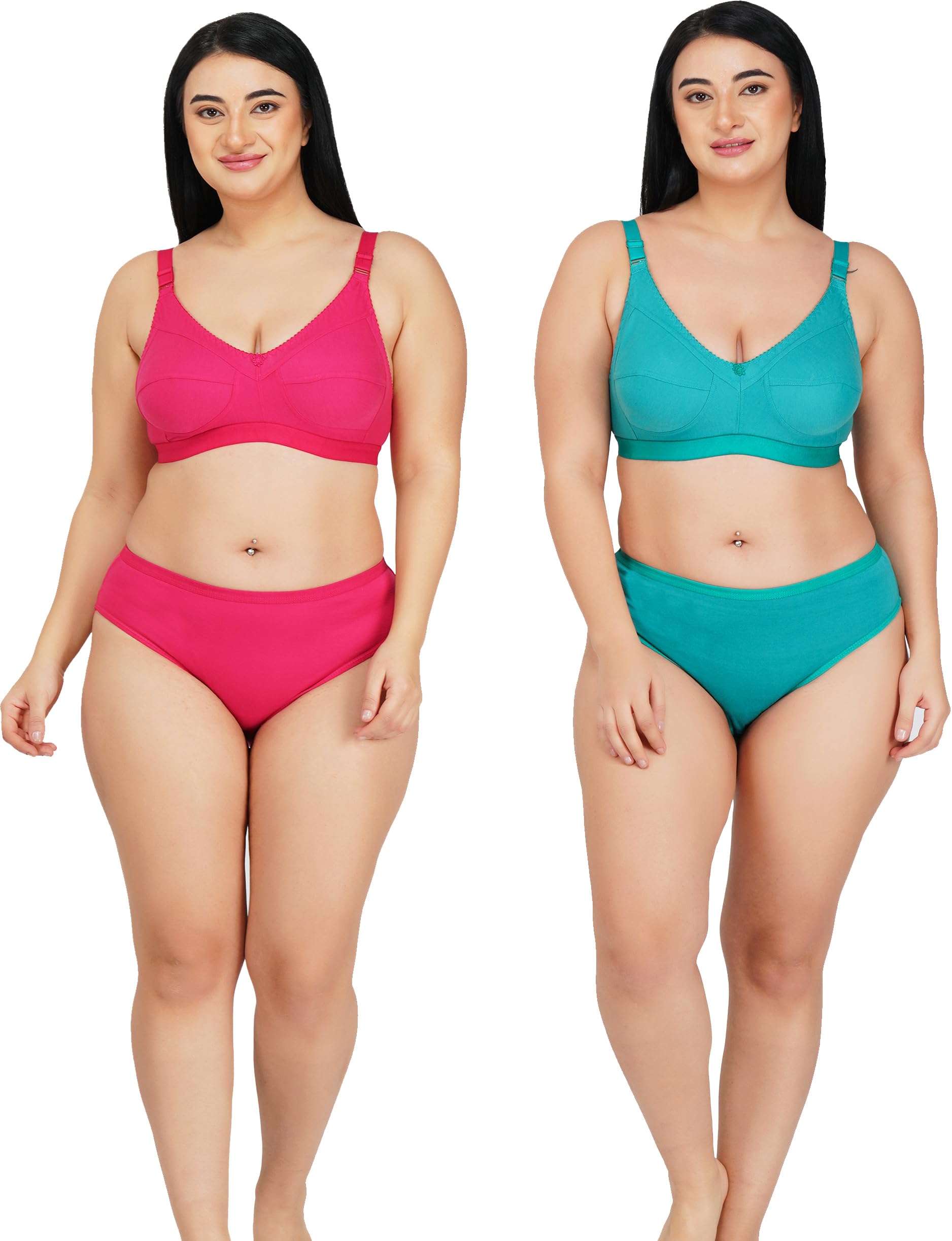 imsa moda Women's Cotton Lingerie Non Padded Wire Free Bra Panty Set Pack of 2-picture-38
