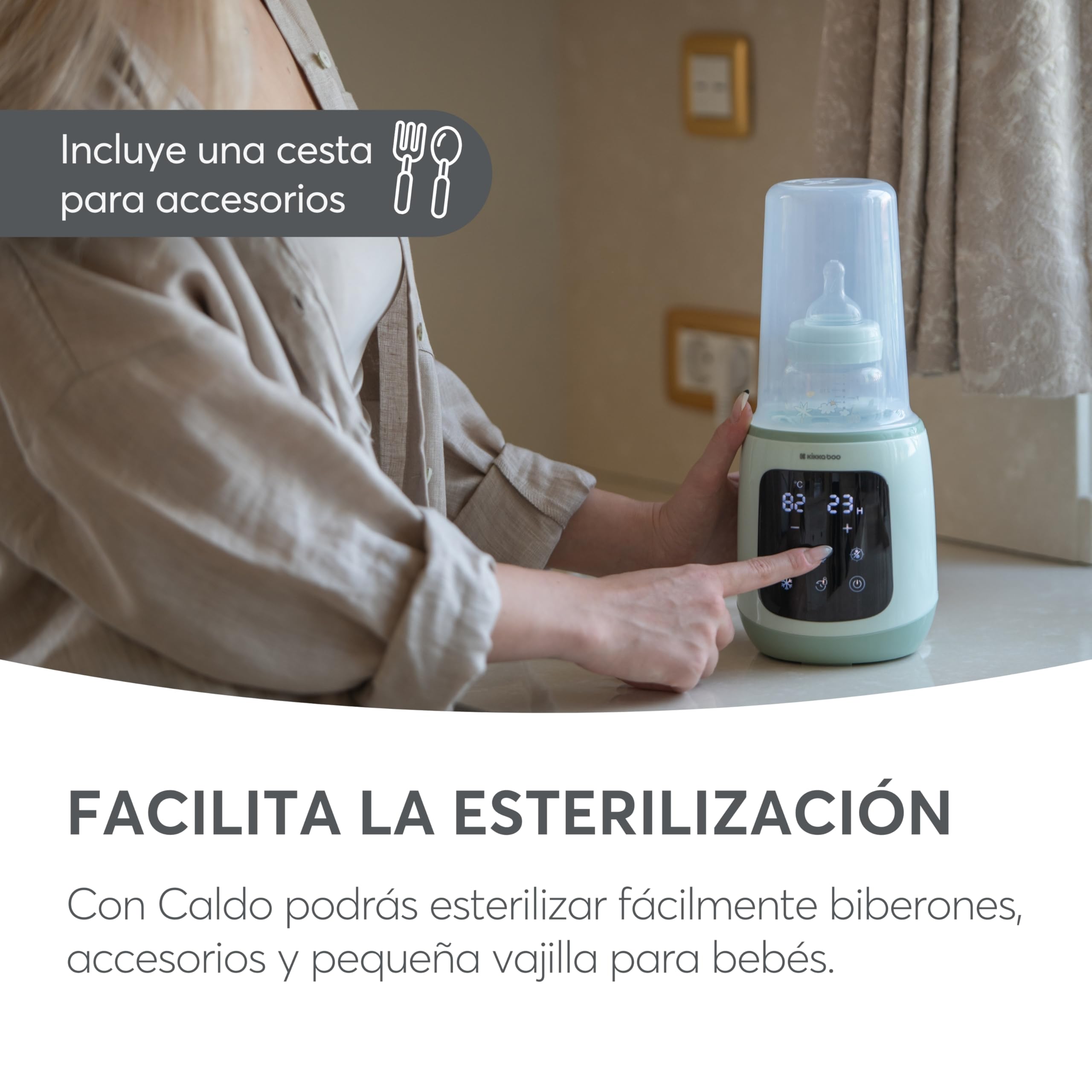 KikkaBoo Calienta Biberones Portátil 4 en 1 CALDO, Calentador de Leche Rápido y Esterilizador de Biberones, Descongelador de Alimentos para Bebés, Menta