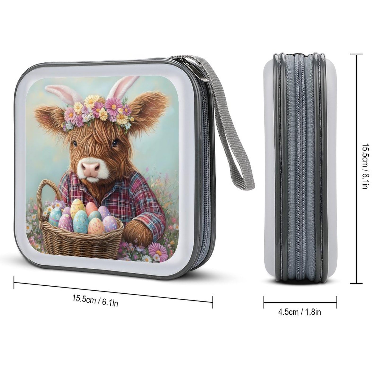 Highland Cow Easter Eggs CD Case Plastic DVD Case Holder Wallet Disc Storage Organizer for Car Travel