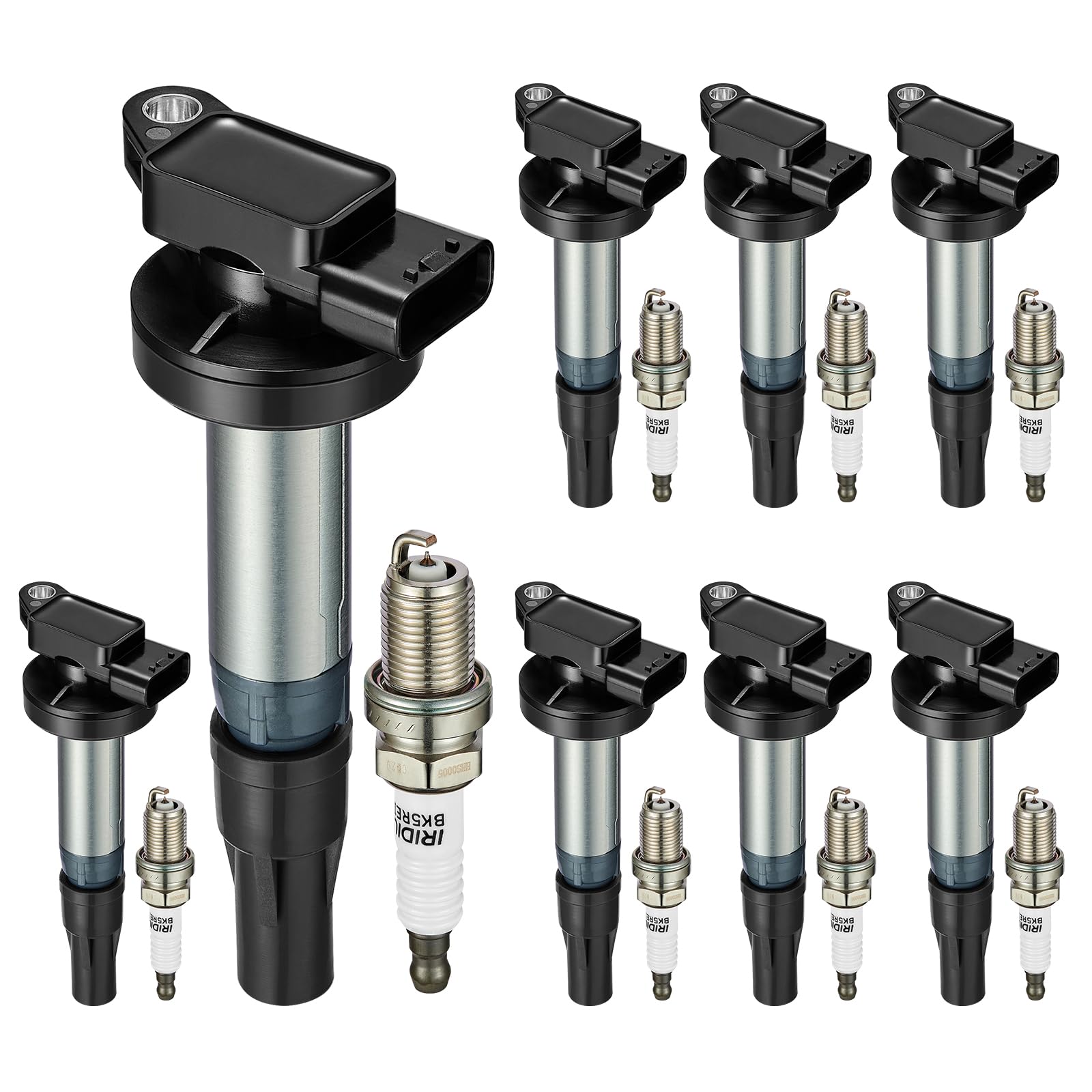 SYKRSS 8-Pack Ignition Coil Pack UF519 and Iridium Spark Plugs BKR5EGP Compatible with Jaguar S-Type XJ8 XJR XKR XK XF Super Vanden Plas Compatible