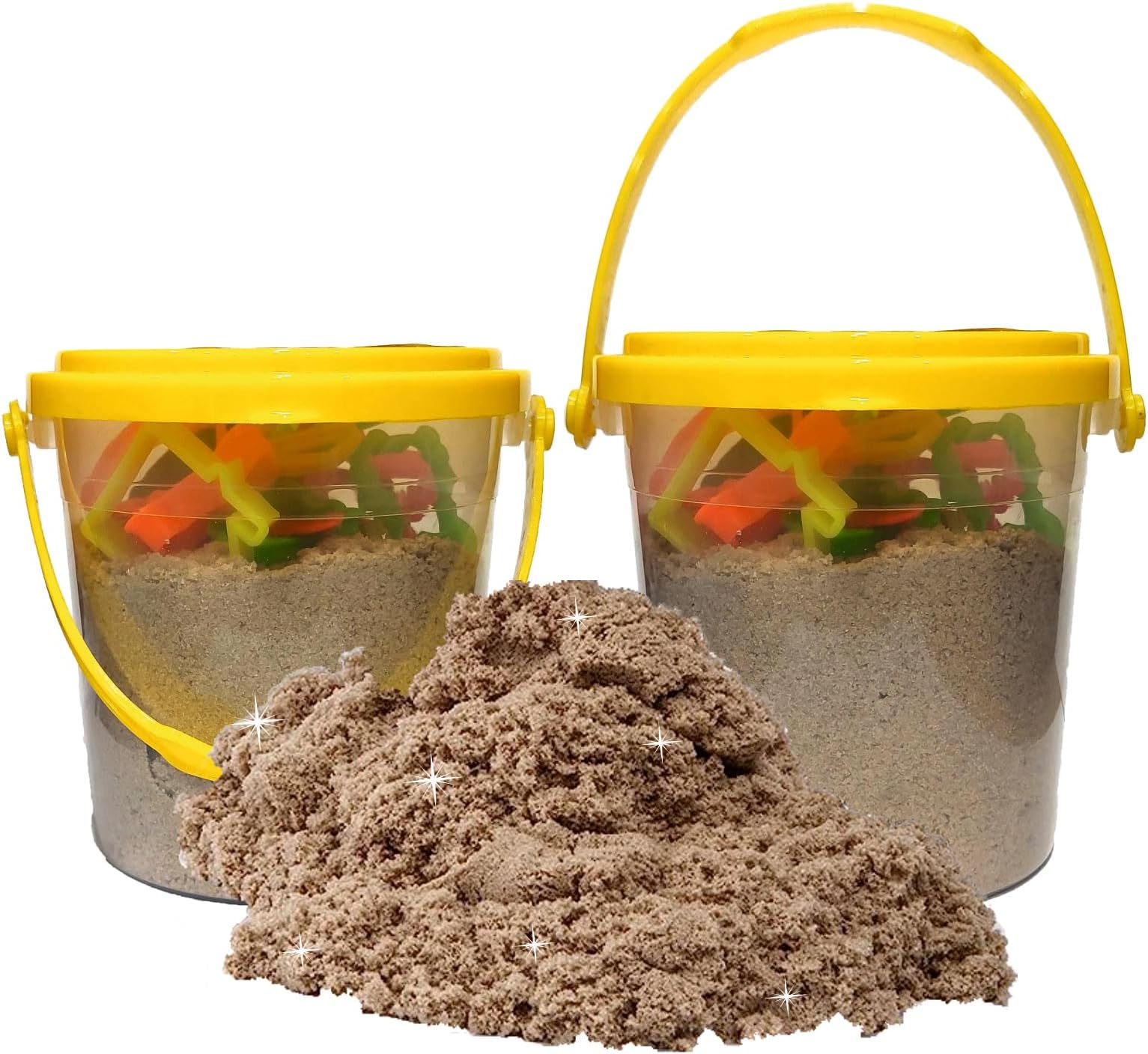 Rabbit Magic Flow 1KG Play Sand Bucket for Kids – Includes 20 Fun Moulds, Roller & Cutter | Soft, Mess-Free Sand for Creative Play & Sensory Fun | Age 5+ (Brown + Brown)