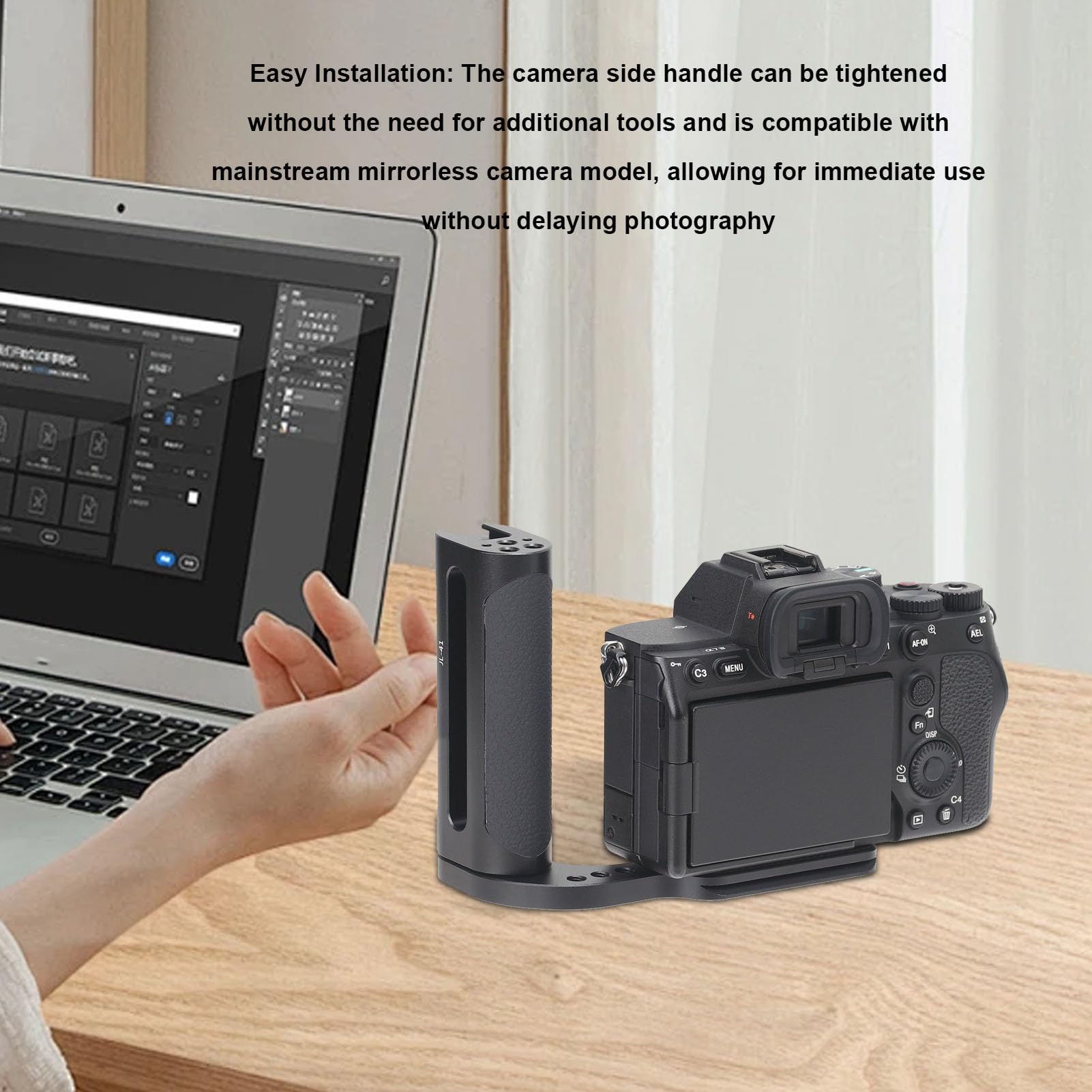 Tosuny Maniglia Universale per Fotocamera Sinistra, Impugnatura con | Aluminum Side Handle for Mirrorless DSLR, Cold Shoe Mount, 1/4 Inch Thread Holes for Tripod