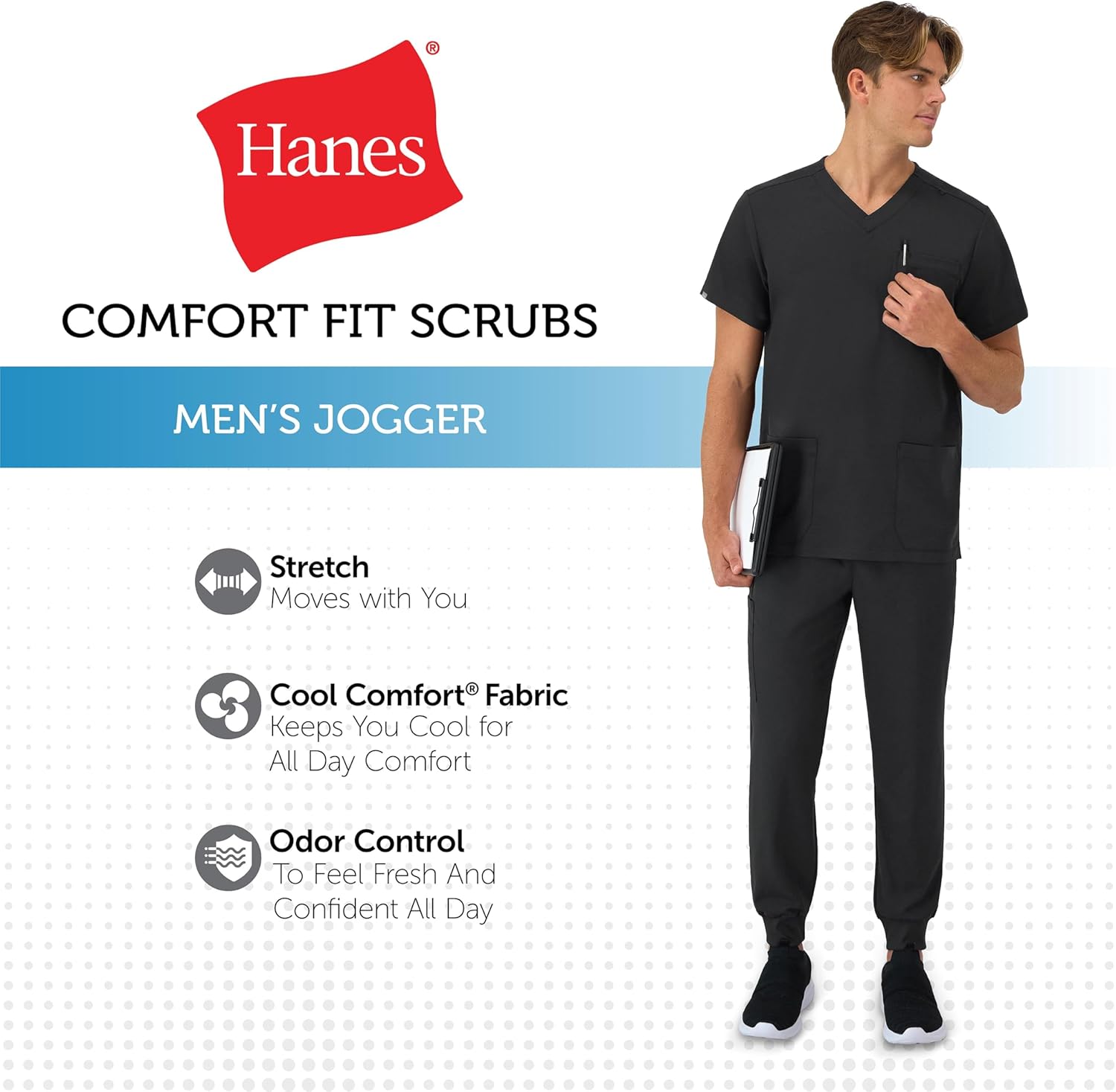 Hanes Mens Scrubs Healthcare Joggers, Scrub Joggers for Men, Moisture-Wicking & Odor Control, Multiple Pockets - Image 5