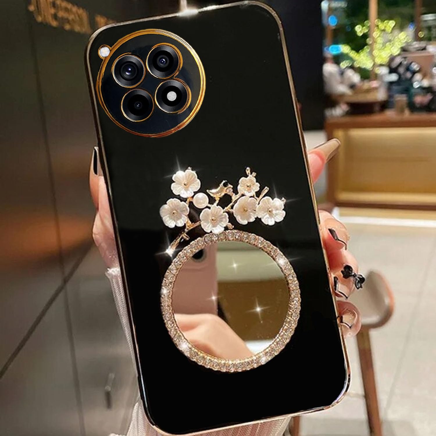 KC Back Cover for Oneplus 12R 5G, Round Flower Mirror Electroplated Soft Silicone Camera Protection Case - Black (B0D12HZYFZ) Amazon Price History, Amazon Price Tracker