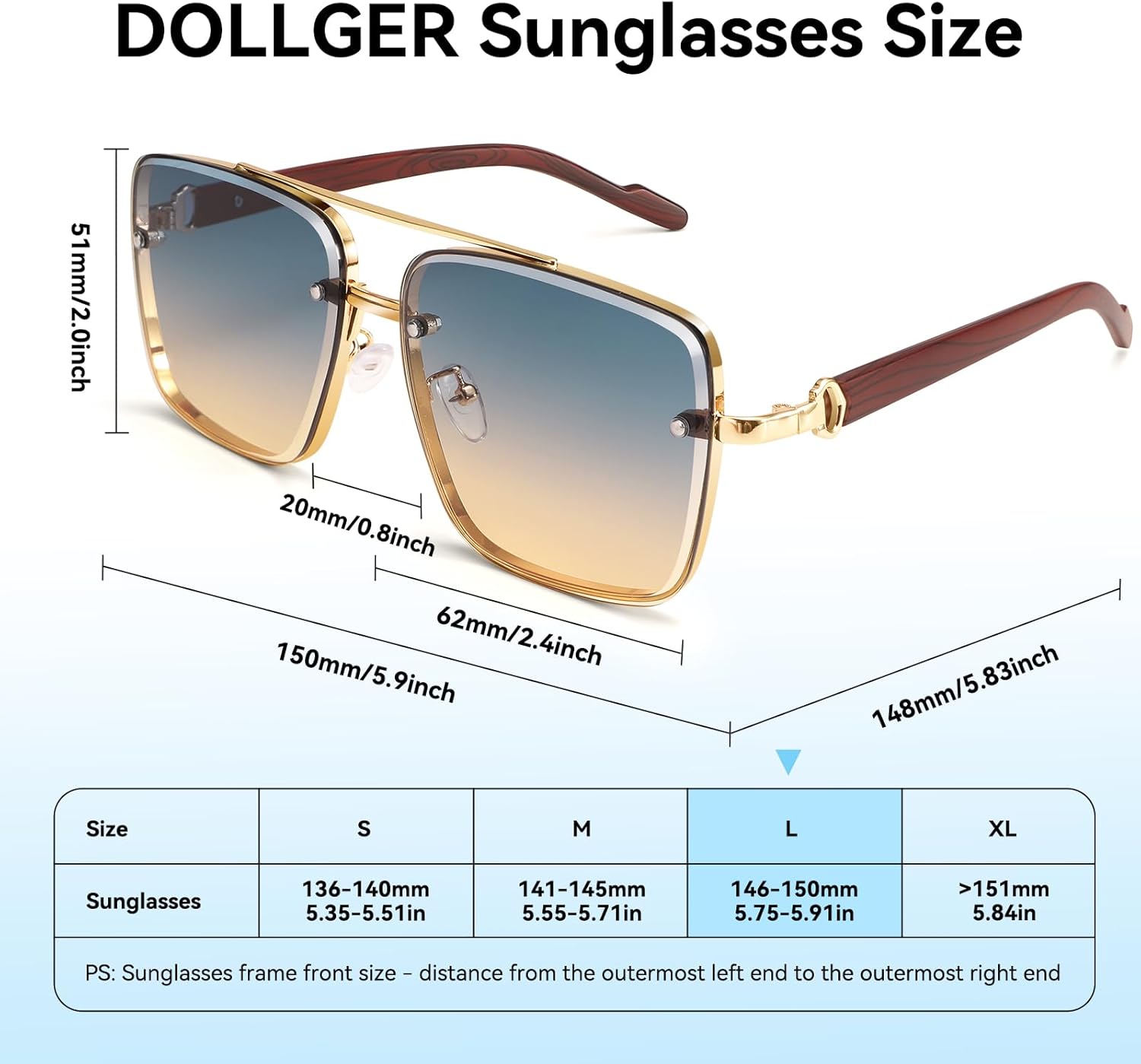 Dollger Overized Square Aviator Sunglasses for Men Women Fashion Imitation Wood Gradient Sunglasses - Image 5