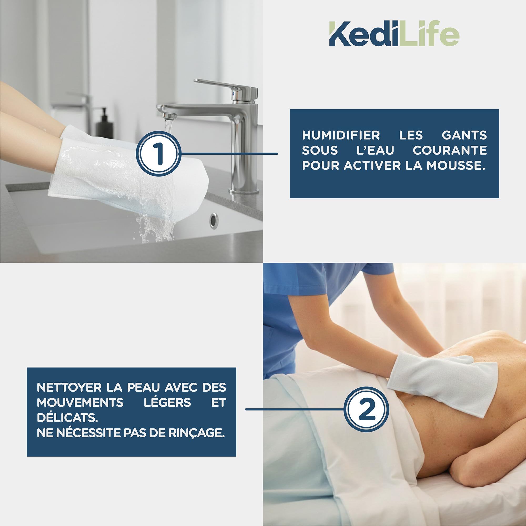 200x Gants de Toilette Jetables Pré-Savonnés - Gant Jetables Toilette pour Soins à Domicile, Patients Alités, Post-Opératoire ou Voyage - 4 Paquets de 50 Manchons Hygiéniques à Usage Unique