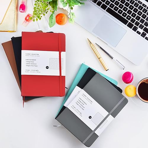 Miniatura 7 de Paquete de 3 cuadernos A5 clásicos con rayas universitarias de tapa dura con forro de piel sintética para oficina, hogar, escuela, negocios, 8.3 x