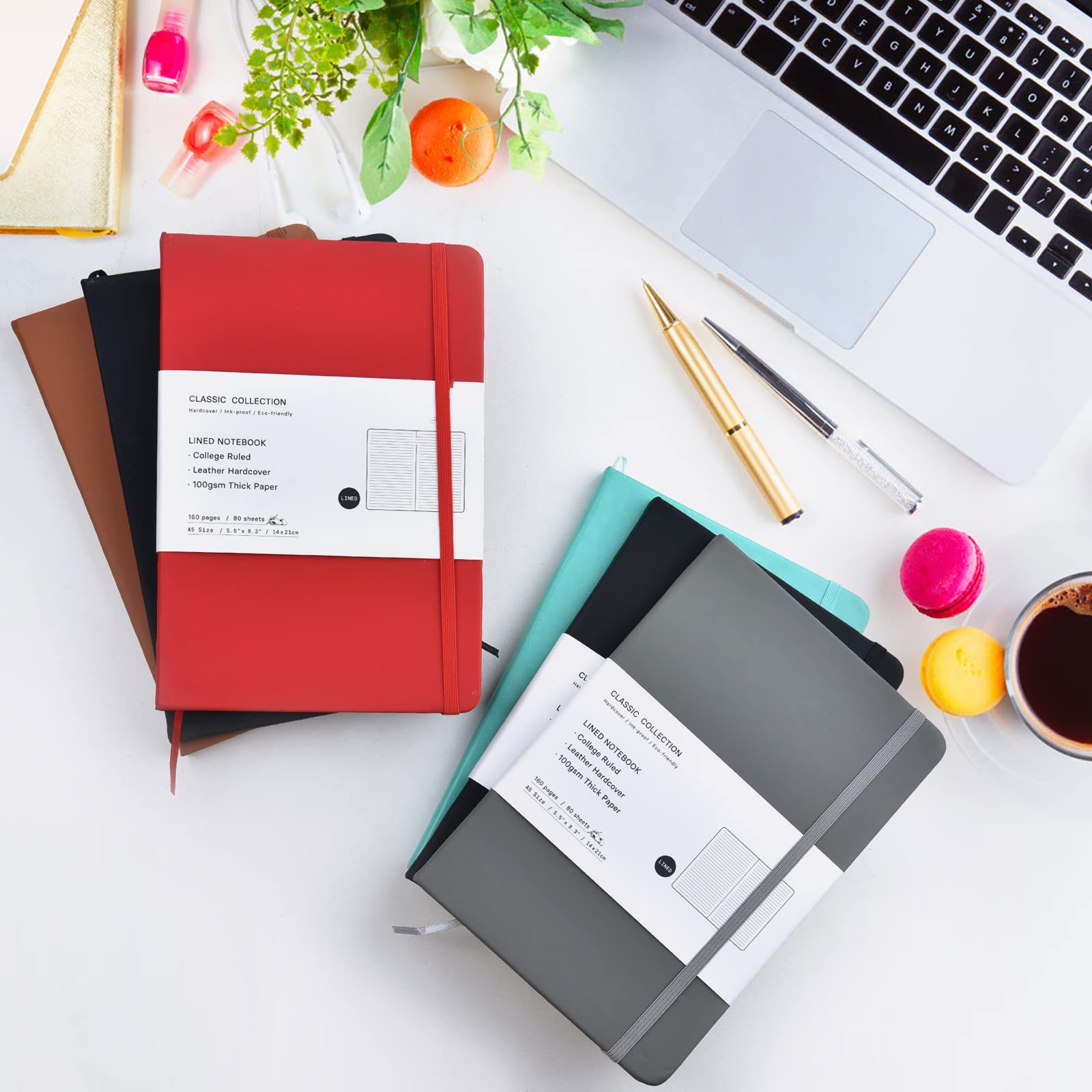 24 Stück A5 Tagebuch-Notizbücher, klassisch, liniert, Hardcover, Kunstleder, liniert, Tagebücher für Büro, Zuhause, Schule, Business, 21,1 x 14 cm, 100 g/m² dickes Papier, 160 Seiten (grau)