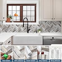 Vista 7 de Yipscazo 10 Láminas de Azulejos Adhesivos con Patrón de Madera en Espiga para Salpicadero de Cocina, Azulejos de PVC Resistentes al Calor