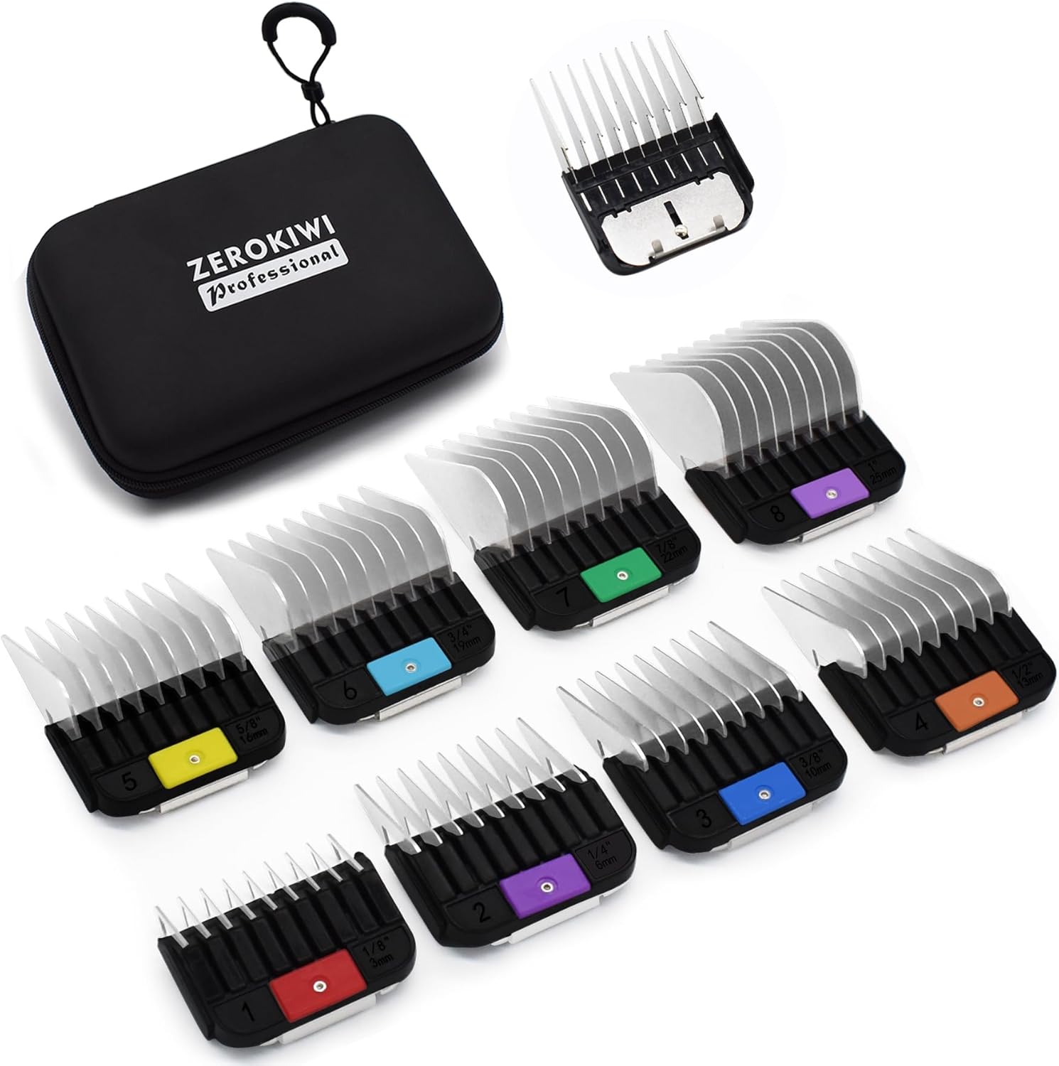 8 Pieces Professional A5 Style Animal Clipper Stainless Steel Color-Coded Snap-on Attachment Guard Guide Combs Set, 1/8"-1" Compatible with Wahl KM Series Oster A5 Andis Detachable Blade Pet Groomers