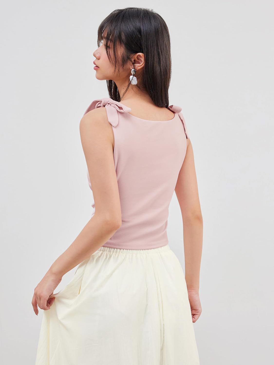 CIDER Crop Tank Tops for Women Bowknot Ruched Solid Scoop Neck Sleeveless Fitted Tops - Image 6