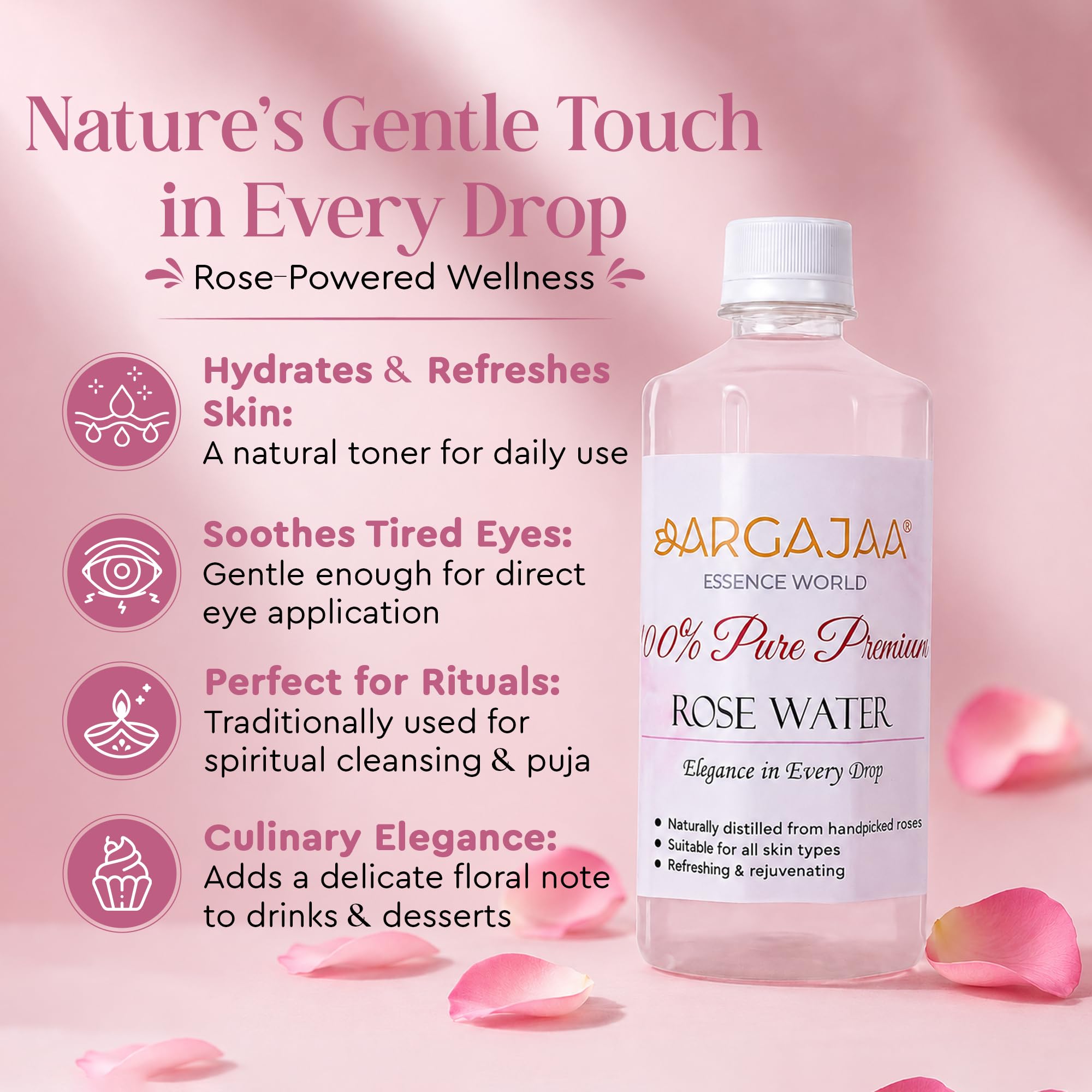 ARGAJAA ESSENCE WORLD Sandalwood Powder 18 gm & Rose Water 500 ml Combo Pack | Edible Gulab Jal for Face, Hair & Cooking, Chandan Powder For Puja, Meditation, Skincare, Aromatherapy & Divine Gifting 2