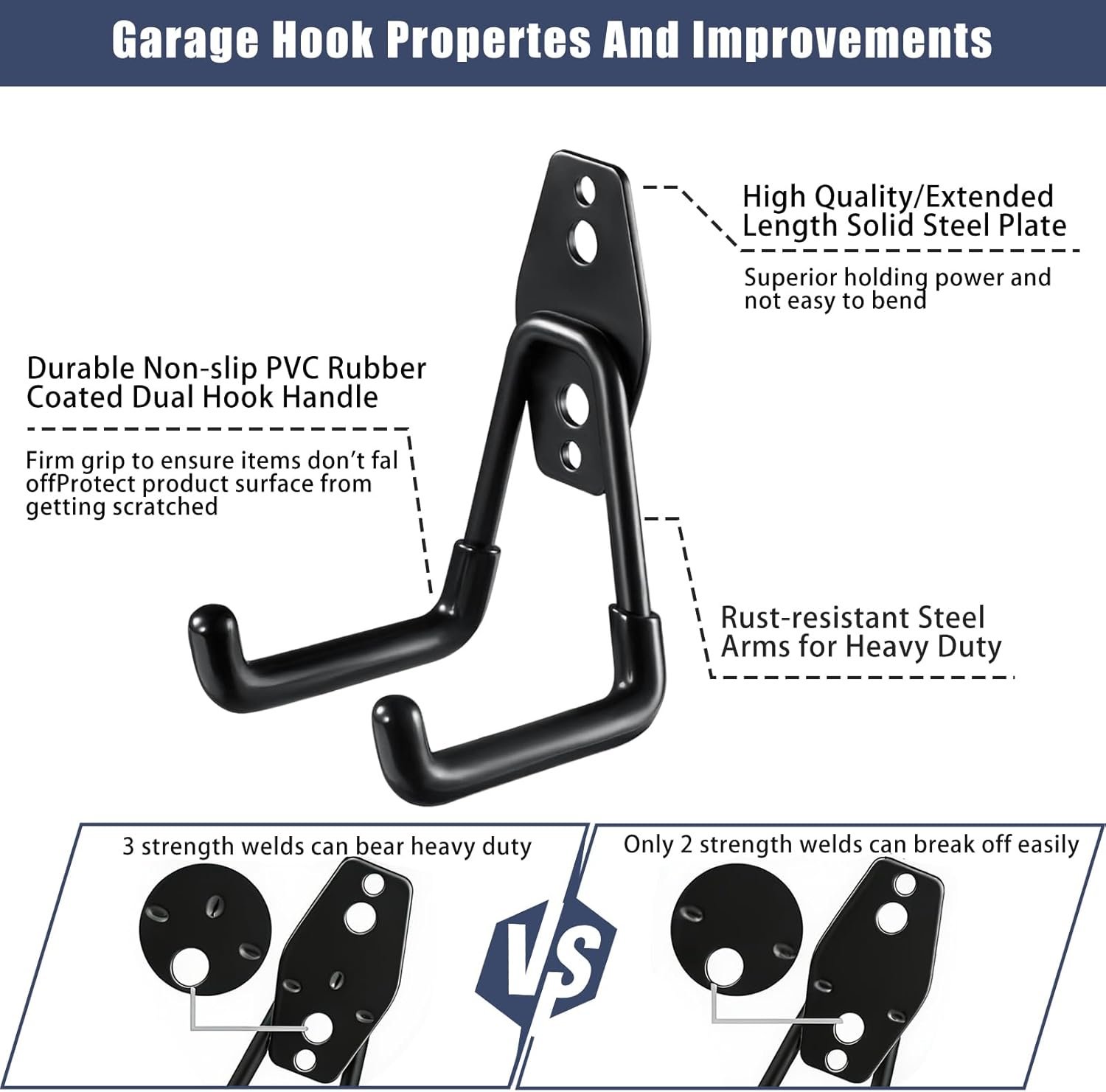 KOFANI Garage Hooks Heavy Duty, 12 Pack Anti-Slip Coating Garage Wall Storage Hooks for Hanging Bike, Ladder, Garden Tools