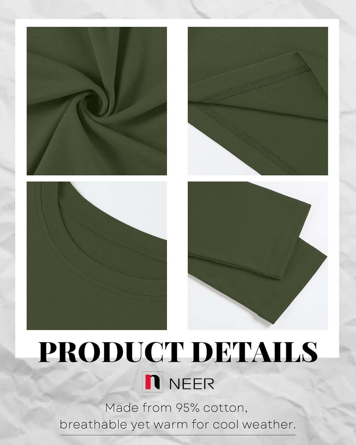 Neer 3 Pack Men's Big and Tall Cotton Shirts L-7xl, Long Sleeve Oversized Crewneck Tops Loose Casual Large T-Shirts Basic Tee(Haze Blue, Army Green, Black,Large) - Image 5