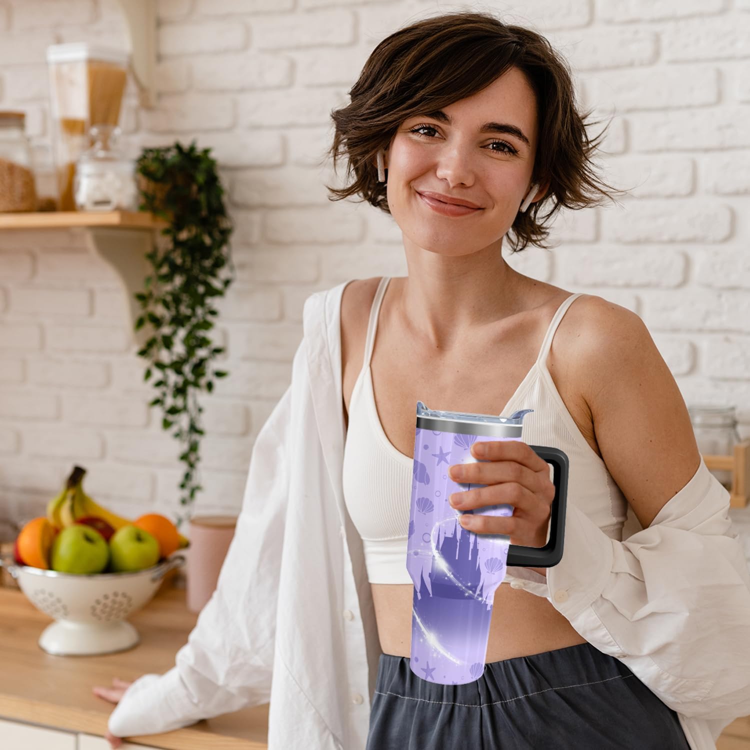 40oz Sea Castle Tumbler | with Handle and Lid and Straw | Shell and Starfish Travel Coffee Mug -Birthday,Christmas Gift - Image 7