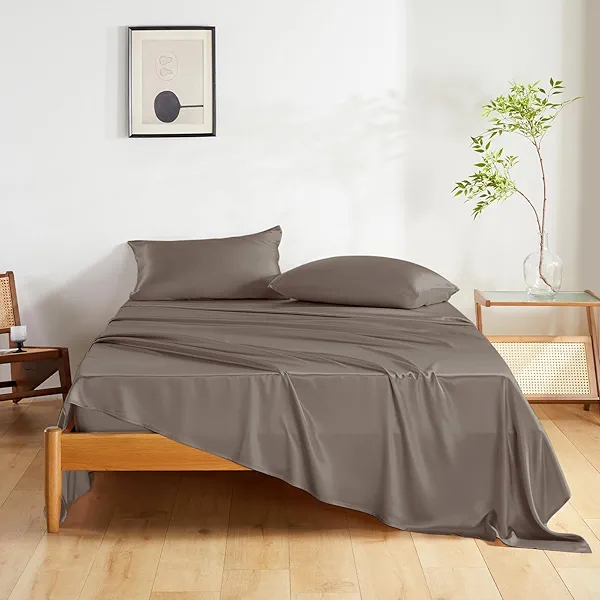 THXSILK Silk Sheet Set 4 Pcs, King Size Sheet Set, Soft Breathable Cooling Bed Sheets with 1 Flat Sheet, 1 Fitted Sheet, 2 Pillowcases with Zipper Closure, Charcoal