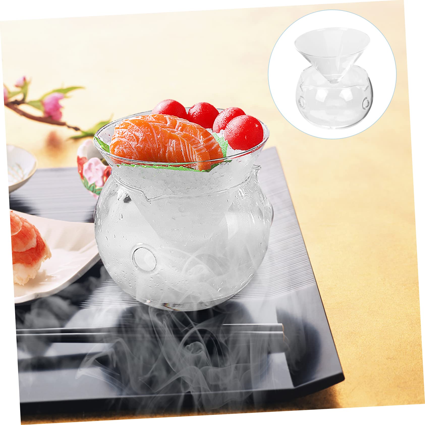 FUNOMOCYA 1Set Glass Salad Bowl with Dry Ice Container Chilled Serving Bowl for Food Insulated Serving Bowl for Parties Household Food Serving Bowl for Salads and Appetizers