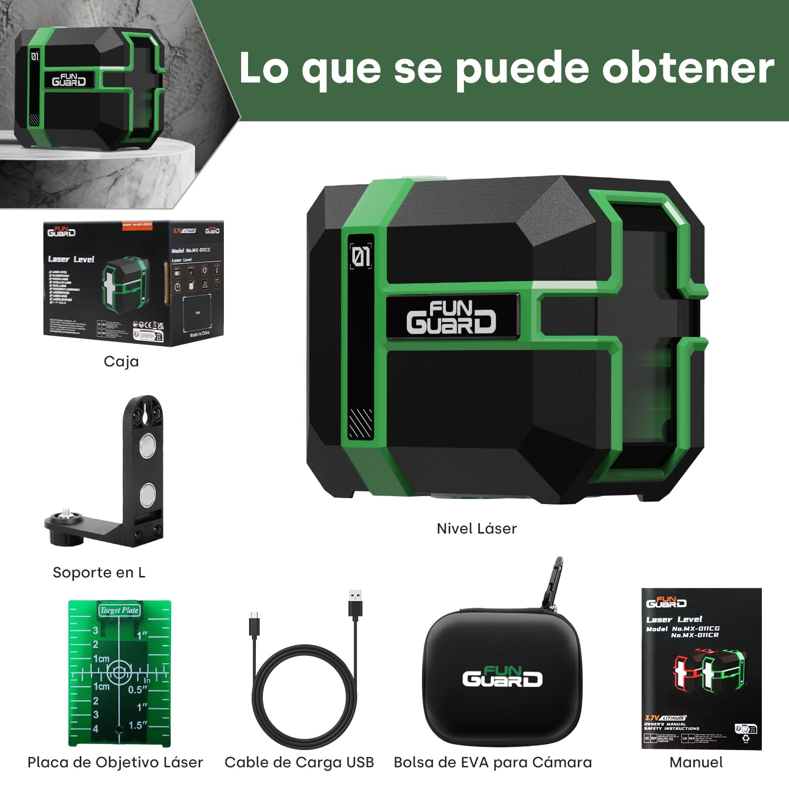Nivel Láser Autonivelante, 50M Verde Módulo Láser Dual, 3 Modos Conmutables Horizontal/Vertical, Modo Pulso, Carga USB, IP54 para Obras de Construcción, Decoración del Hogar, DIY