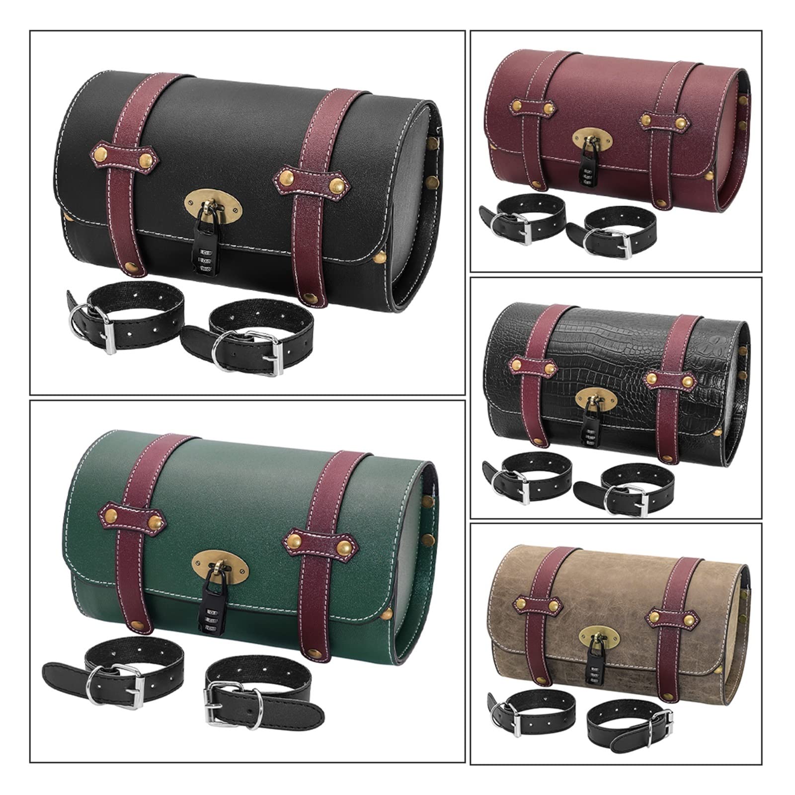 Borsa Da Moto In Pelle Marrone A Sella Per Forcella - Artigianale Vintage