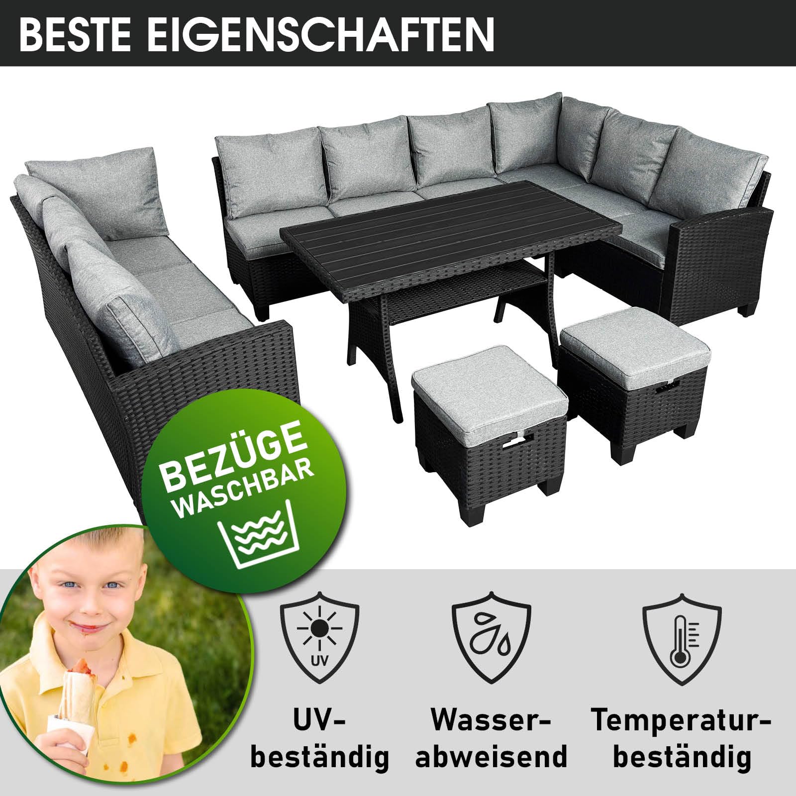 BRAST Gartenmöbel Set Family | bis zu 11 Personen viele Farben | inkl. extra Dicke Kissen | TÜV geprüft | Outdoor Loungemöbel Sitzgruppe Essgruppe Garnitur