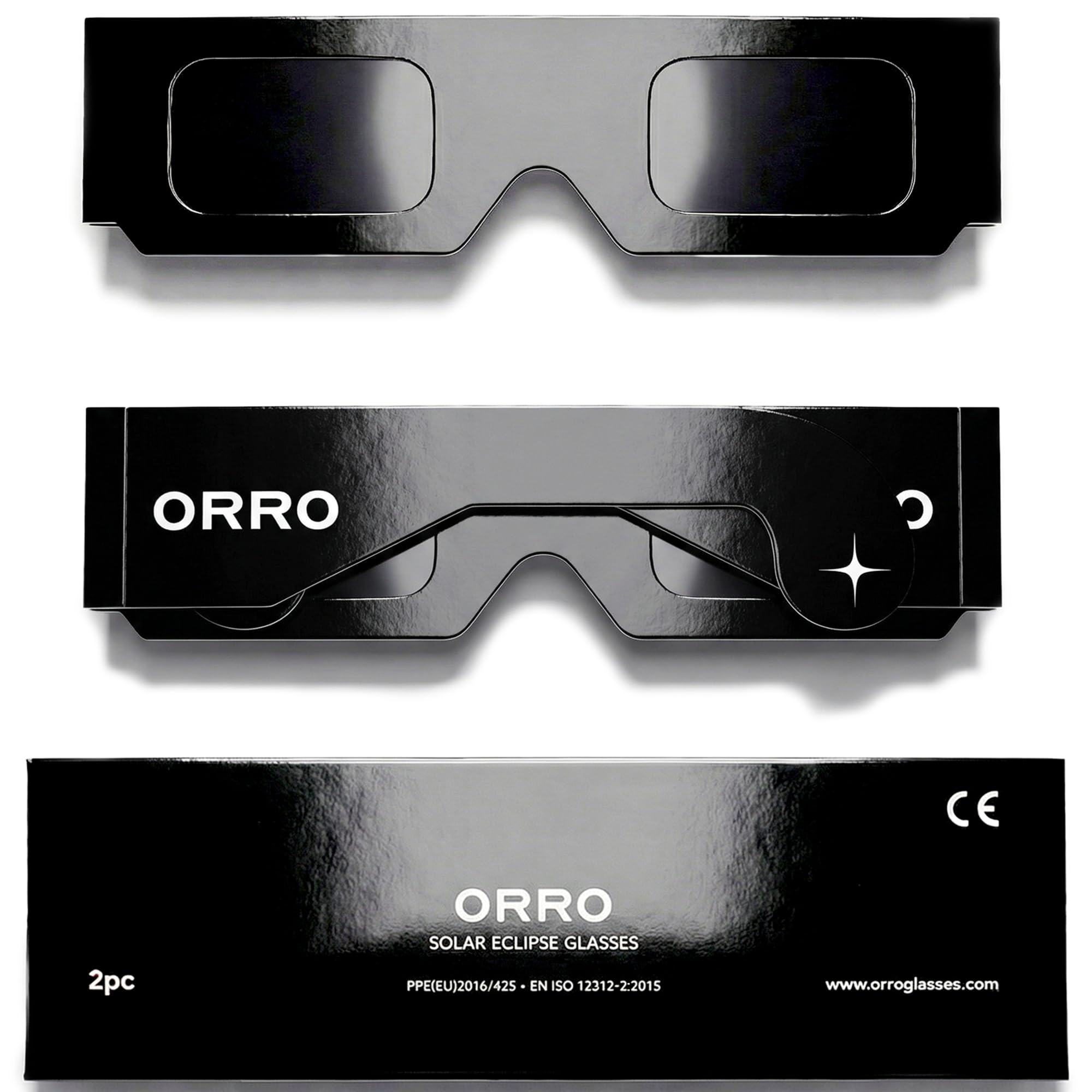 ORRO Lunettes d’éclipse solaire 37 mm Lot de 2/6/12/50 Noires Protection oculaire certifiée Testées EN ISO 12312-2:2015 Marquage CE pour observation directe du soleil - Coupe classique