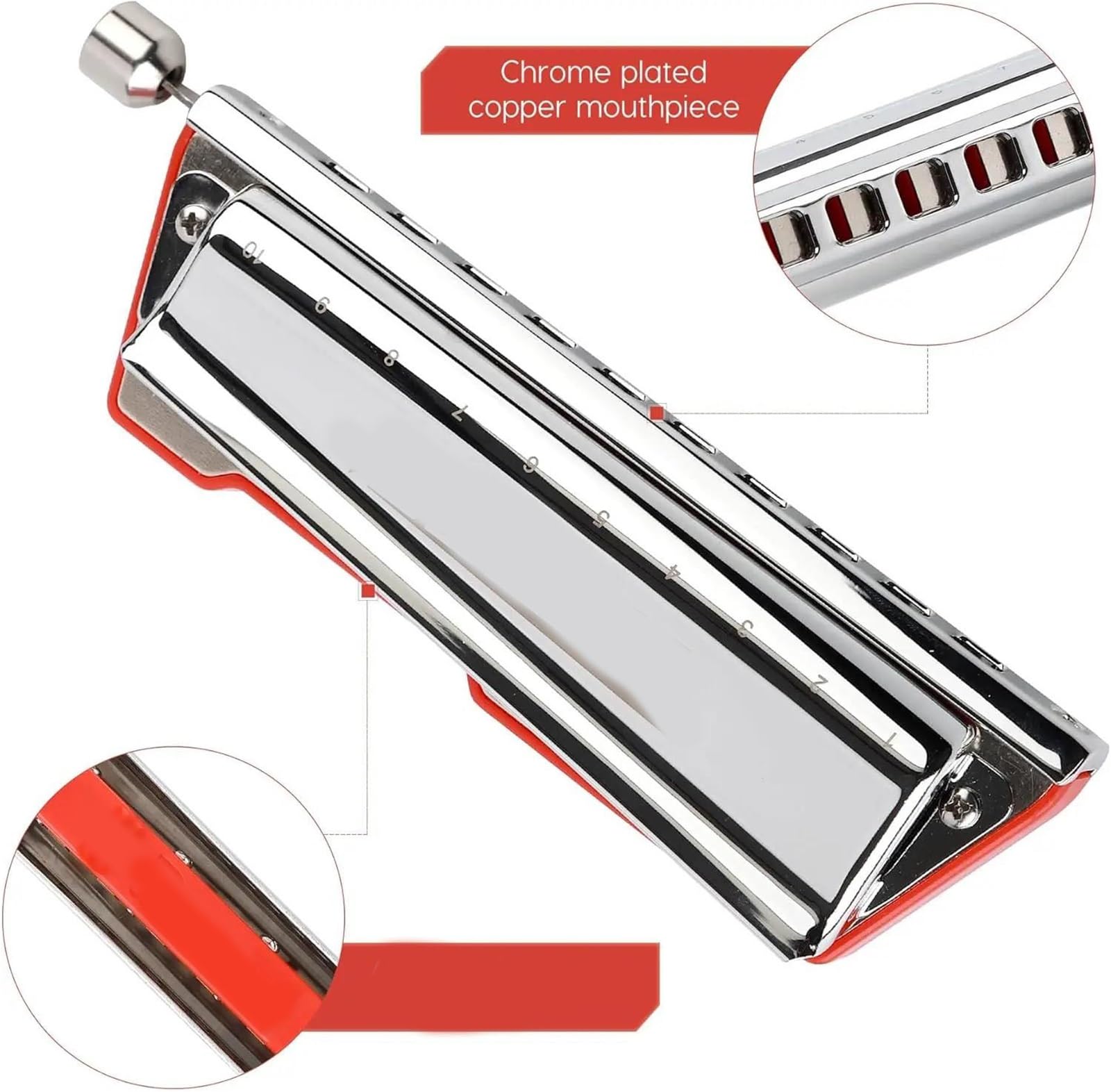 Professional Harmonica Harmonica Pour Débutant En Do Majeur 10 Trous Chromatique Sans Pistons Avec Étui