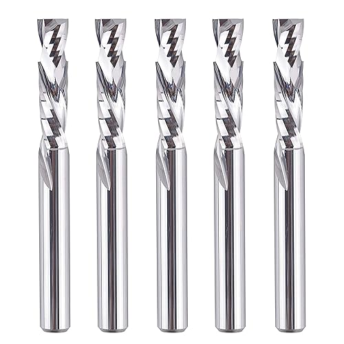 SpeTool Juego de 5 brocas de compresión de vástago de 14 pulgadas con diámetro de corte de 14 pulgadas, brocas de enrutador espiral de carburo hacia