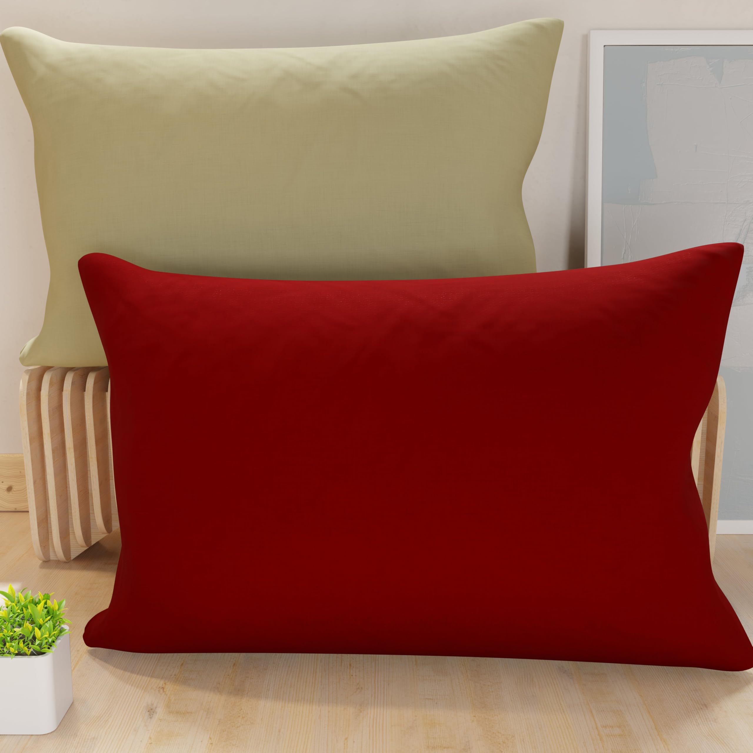 PETTI Artigiani Italiani - Pair of Pillow Cases 80 x 50 cm in Microfibre, Pillows for Bedroom Furniture, Sofa, Set of 2 Cushion Covers, Reversible Pillowcase Burgundy Taupe — image 1