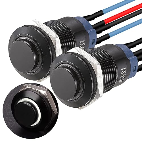 APIELE Interruptor de botón momentáneo de 0.472 in precableado 5.906 in de cabeza redonda alta (aluminio negro, blanco)