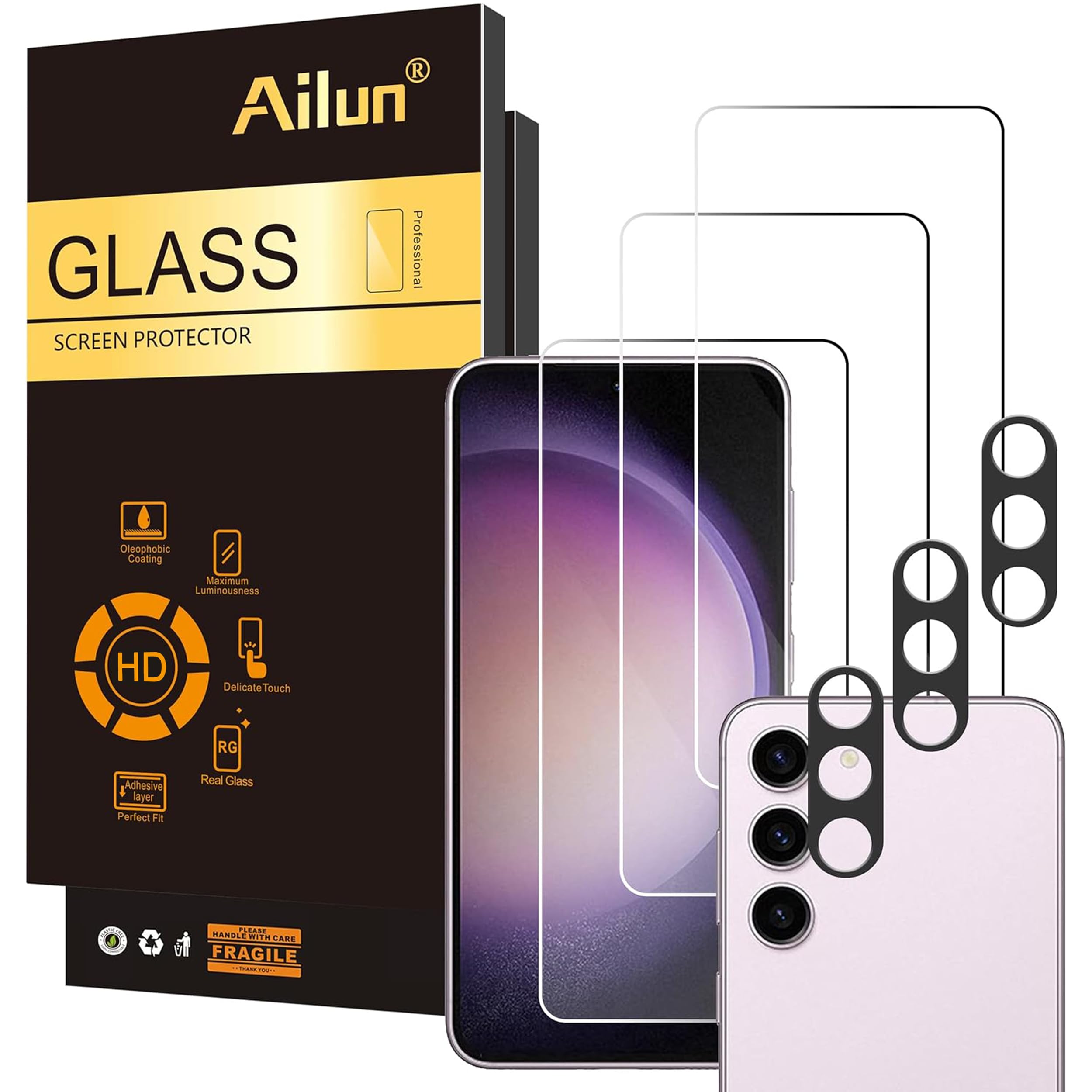 Ailun Screen Protector + Camera Lens Protector for Galaxy S23, 3+3 Pack Transparent S23 6.1 inches