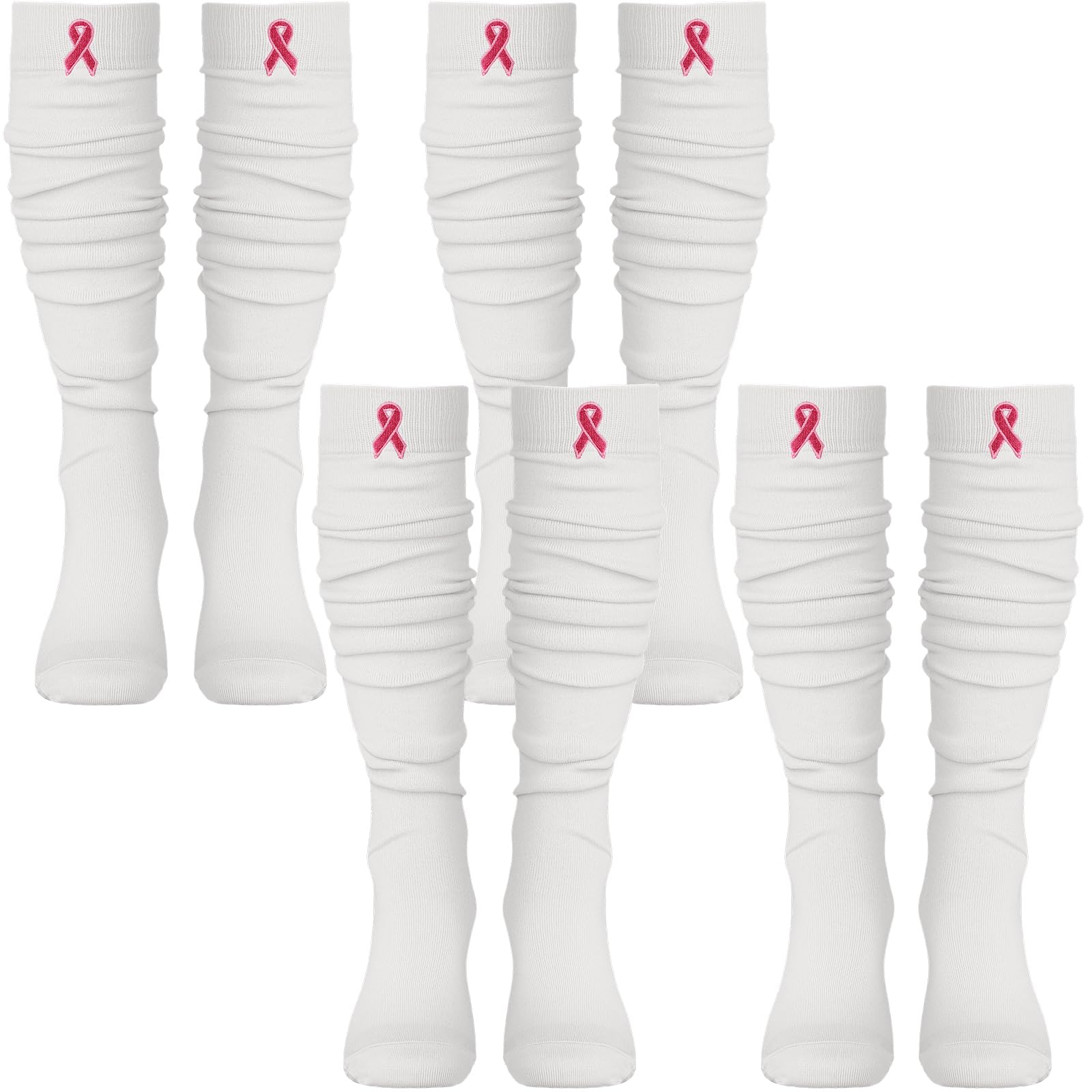 Ramede4 Pairs Breast Cancer Awareness Football Socks Pink Ribbon Thigh High Elastic Compression Socks for Softball rugby