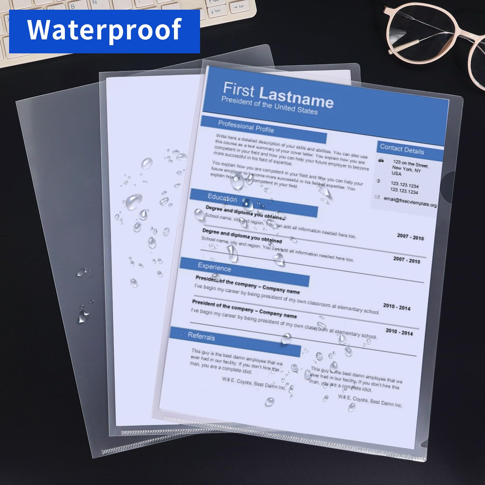 Lot de 40 Chemise Plastique A4 Transparent,Dossiers Pochette | 180 Microns,Pochettes Coins A4 en Polypropylène Pour le Bureau de L'école