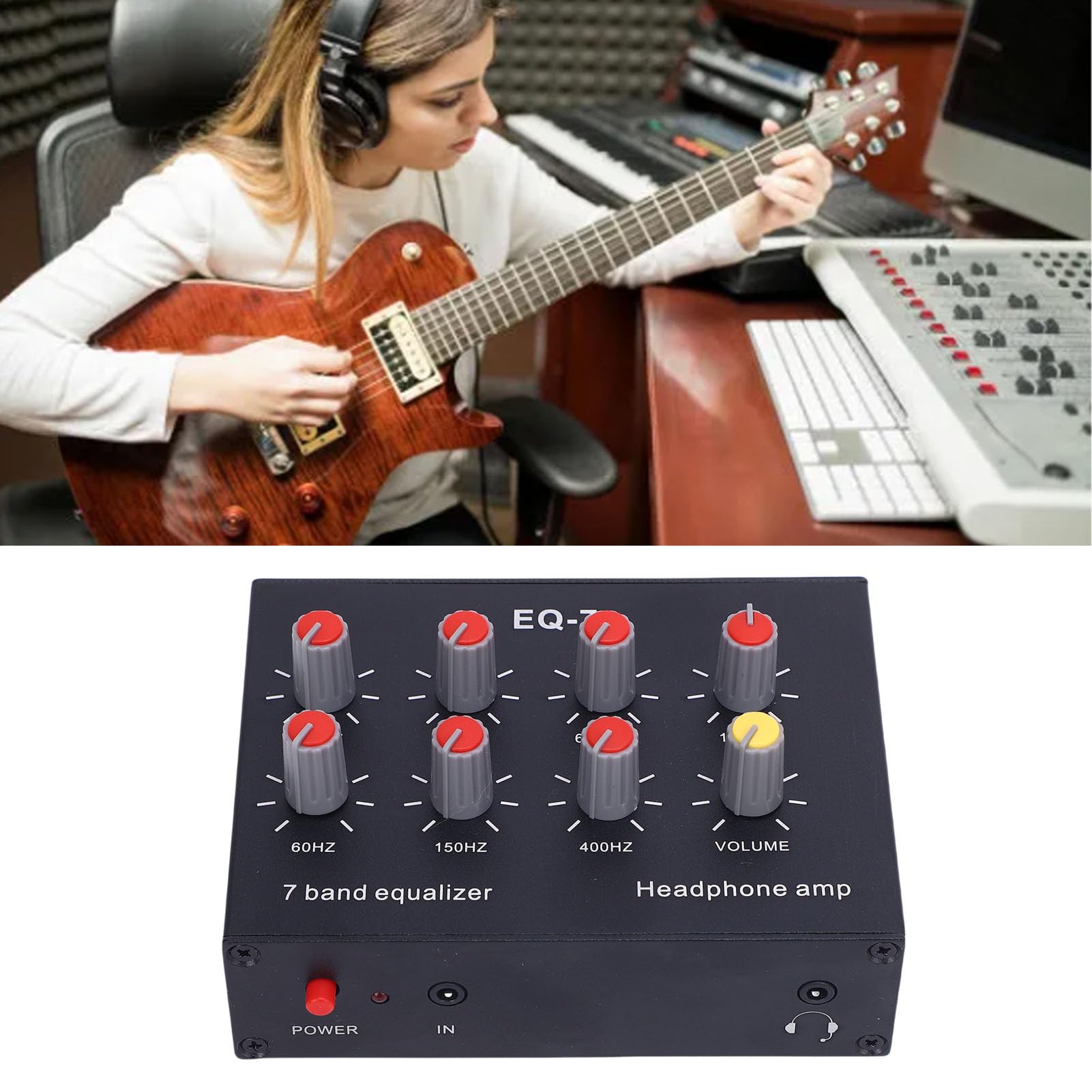 Equalizador EQ de 7 Bandas, alta calidad sonido ecualización, Amplificador de Auriculares, doble canal 5V-12V DC para jugadores, músicos, cine en casa, estudios grabación, DJs, etc.