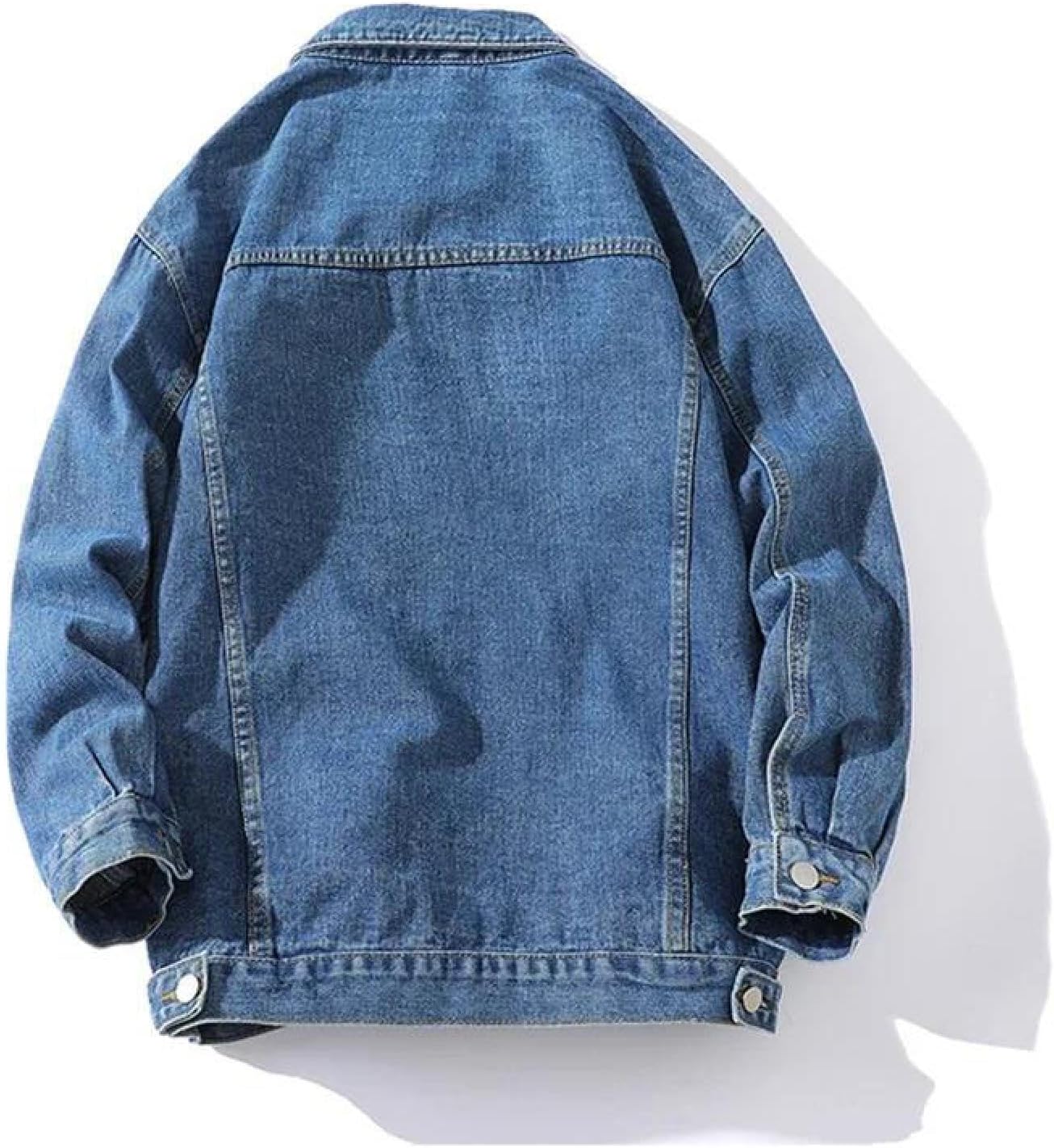 Men's Denim Jacket Casual Loose Fit Outerwear - Single Breasted Blue Jean Coat Long Sleeve Trucker Jacket