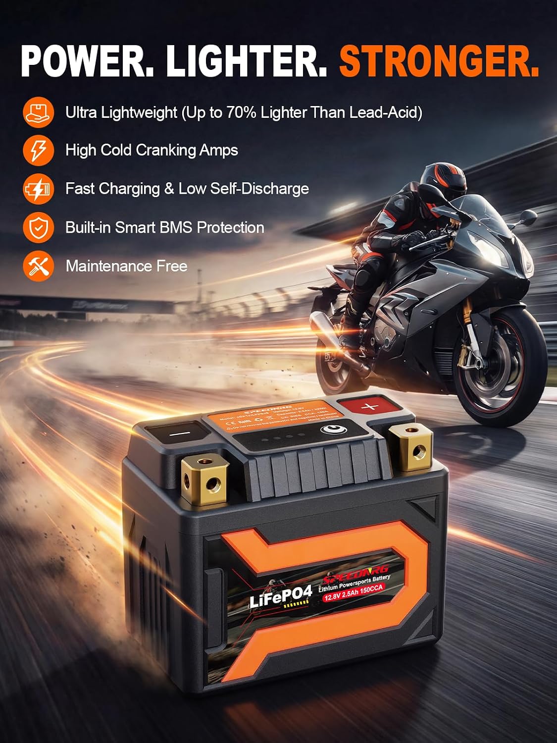 Lithium Motorcycle Battery YTX4L-BS / YTZ5S-BS, 12.8V 2.5Ah LiFePO4 Battery 150CCA, Pre-Charged Powersports Battery with Spacer, Compatible with Motorcycle ATV UTV Scooter Jet Ski
