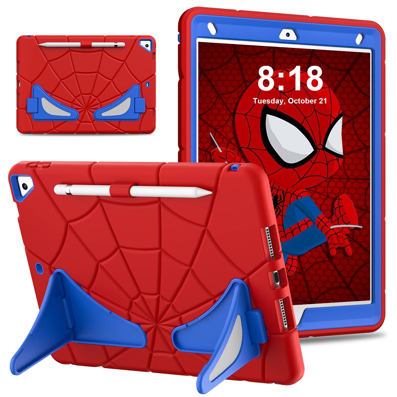 UUcovers Kids Case for iPad 9th/8th/7th Generation 10.2 inch with Pencil Holder/Kickstand Heavy Duty Rugged Shockproof Silicone Protective Cover for
