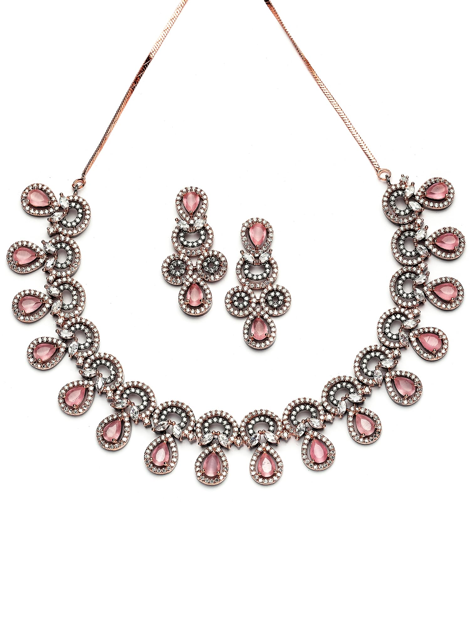 Karatcart Black and Rose Gold Plated Pink Cubic Zirconia Necklace Set for Women (B0CD5NP91Q) Amazon Price History, Amazon Price Tracker