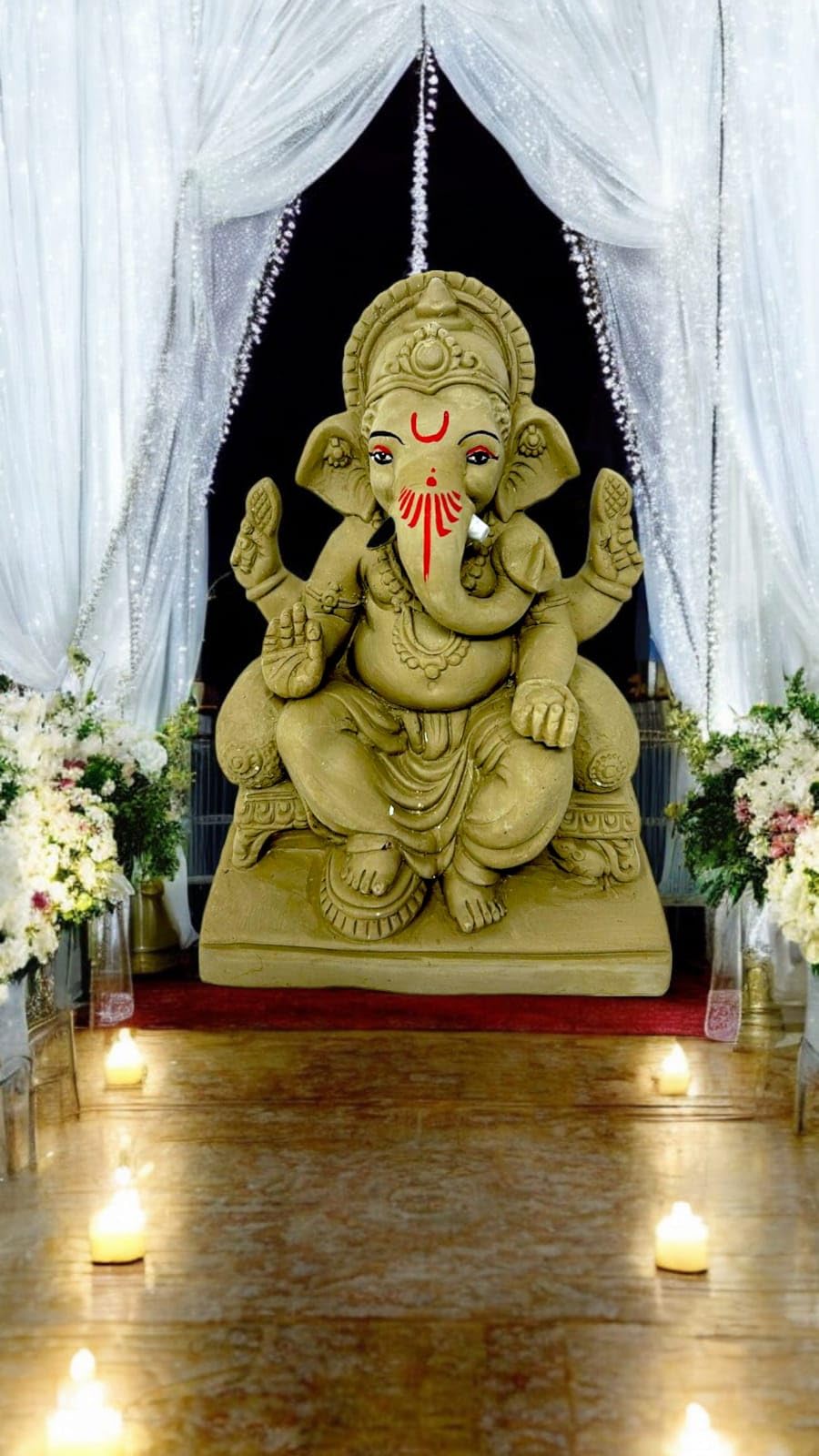 Suninow 100% Eco Friendly Clay Ganesh Idol for Ganesh Chaturthi 7.4 Inch | Water Soluble | Ganesh Chaturthi Idol | Clay Ganesha Idol, Multicolor (gi21)