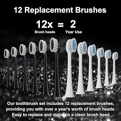 Miniatura 4 de Paquete de 2 cepillos de dientes eléctricos, cepillo de dientes eléctrico para adultos con 10 cabezales de cepillo de repuesto, 2 soportes para