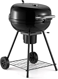 VonHaus Charcoal BBQ 22.5' – Portable Kettle Barbecue with Warming Rack, Temperature Gauge, Storage Shelf, Wheels, Lockable Lid, Removable Ash Cup, Large Cooking Grill – Grill Meat, Fish & Vegetables
