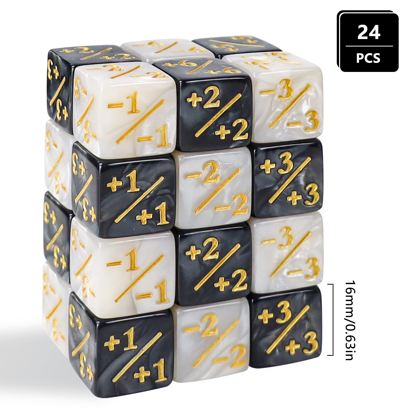 24 Pcs MTG Dice Counters Token Dice, Magic The Gathering Glitter Sparkle Dice, Loyalty Dice Starry Marble D6 Dice Cube Compatible with CCG, MTG, Card Gaming Accessory (Black and White) 1