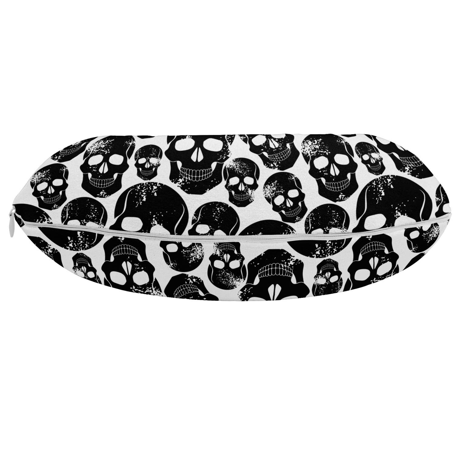 Ambesonne Gothic Travel Pillow Neck Rest, Grunge Black Human Skulls on White Backdrop Evil Men Fear Horror Death Skeleton, Memory Foam Traveling Accessory for Airplane and Car, 12