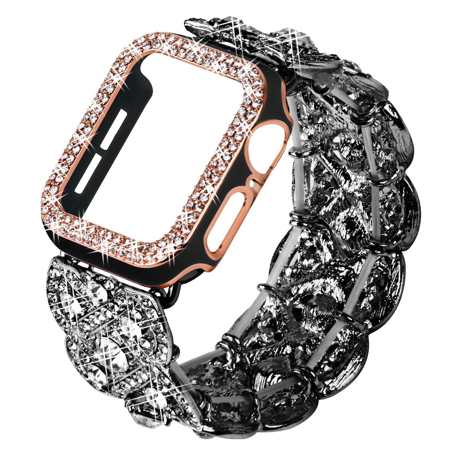 Bling Band with Case Compatible with Apple Watch Band 38mm 40mm 41mm 42mm 44mm 45mm for Women, Luxury Dressy Metal Strap with Diamond Rhinestone Bracelet Wristband for iWatch SE Series 7 6 5 4 3 2 1