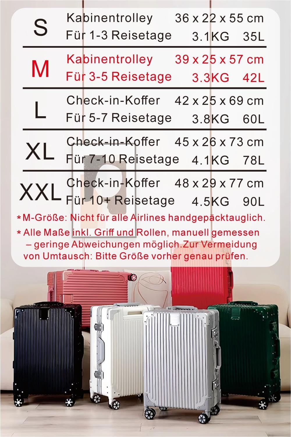 Aoliwei Aluminiumrahmen Koffer S (55cm) Handgepäck – Leichter 100% PC Hartschalen-Trolley in Metall-Optik, 35L Business Reisekoffer mit TSA, 4 leisen 360° Rollen, Schwarz